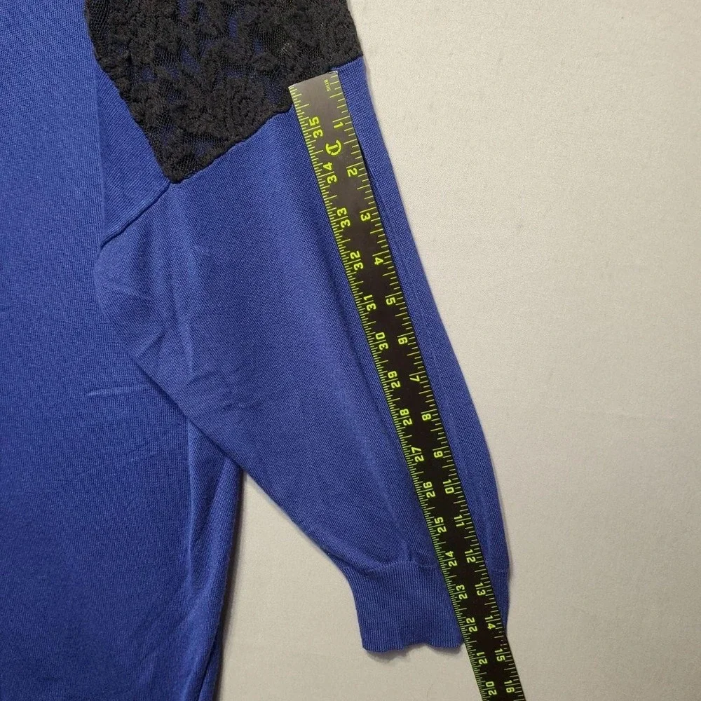 Torrid Sweater Womens 3X Blue Black Lace Shoulder Soft Grunge Romantic Goth Boho